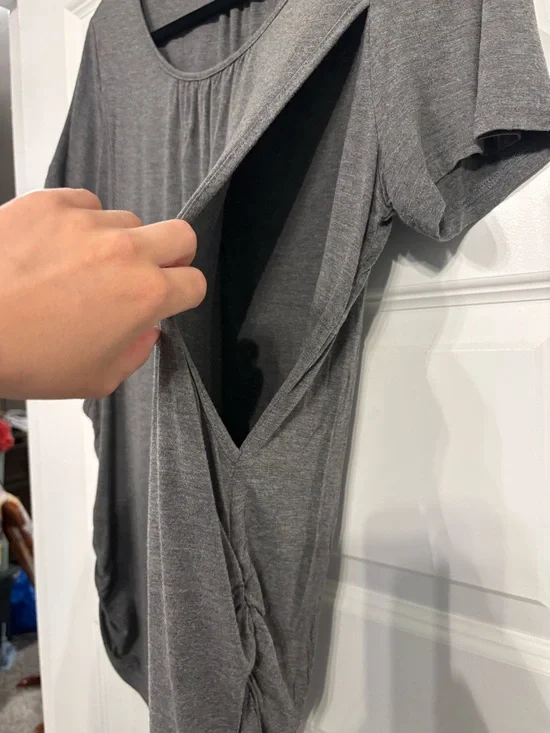 Grey Scoop Neck Maternity Nursing Top - Picture 2 of 4